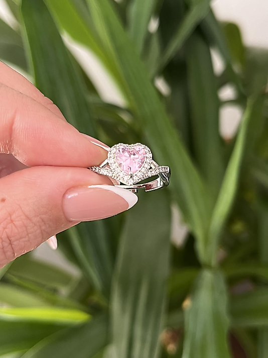 Çelik Silver Pembe Kalp Yüzük(ayarlanabilir)