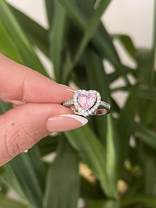 Çelik Silver Pembe Kalp Yüzük (ayarlanabilir)