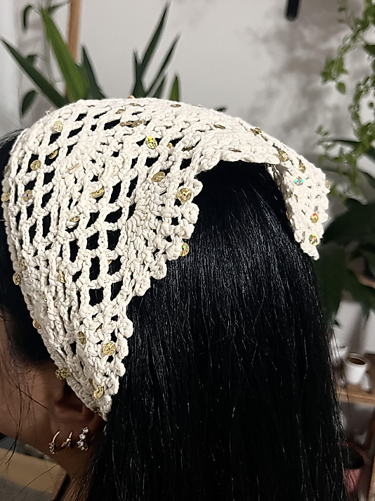 Ekru El Yapımı File Bandana