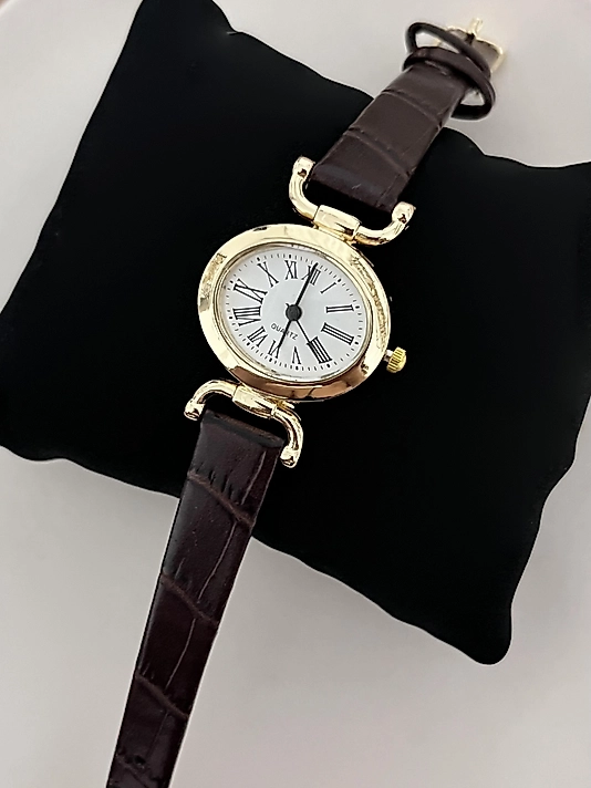 Kahverengi Kordonlu Gold Saat