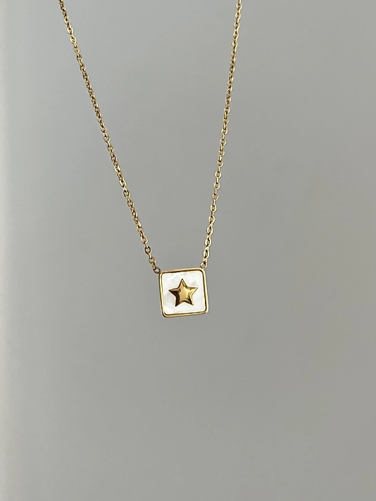 Çelik Minimal Beyaz Yıldız Kolye