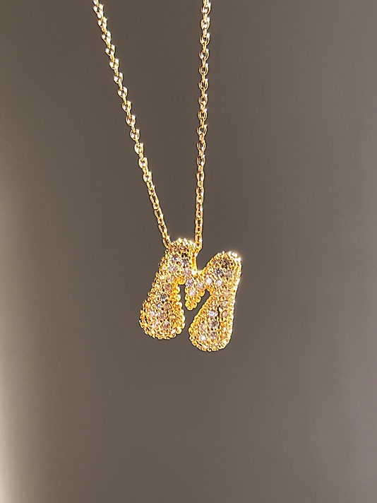 Çelik M Taşlı Balon Harf Kolye