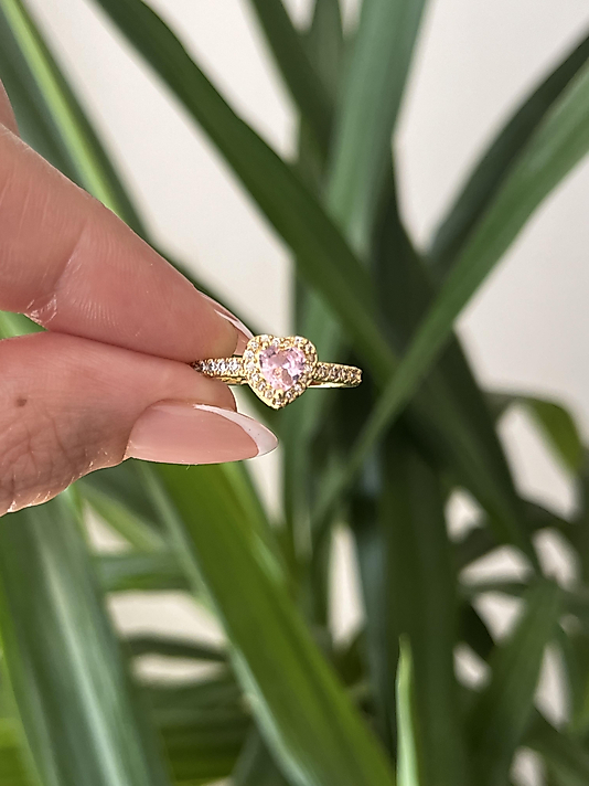 Çelik Gold Pembe Kalp Yüzük(ayarlanabilir)