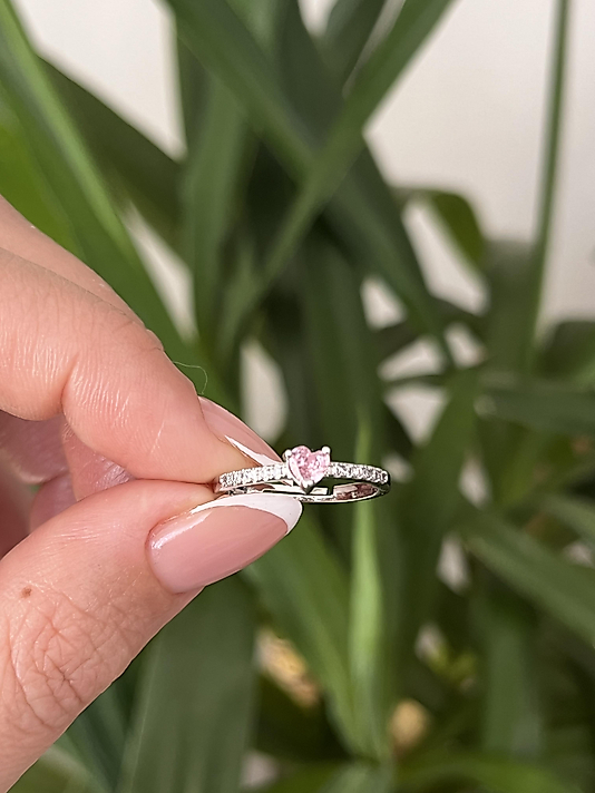 Çelik Silver Pembe Kalp Yüzük (ayarlanabilir)