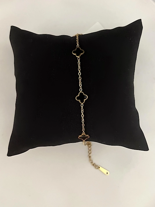 Çelik Mini Siyah Yonca Bileklik