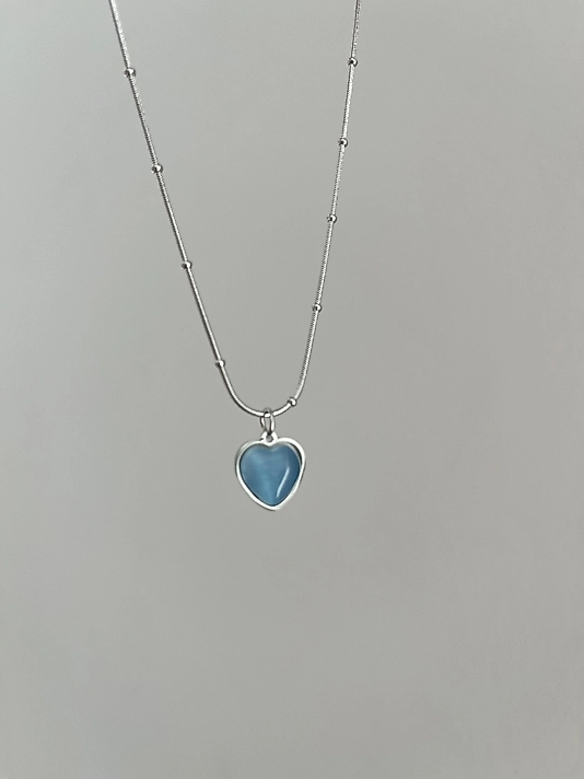 Çelik Mavi Kalp Silver Kolye