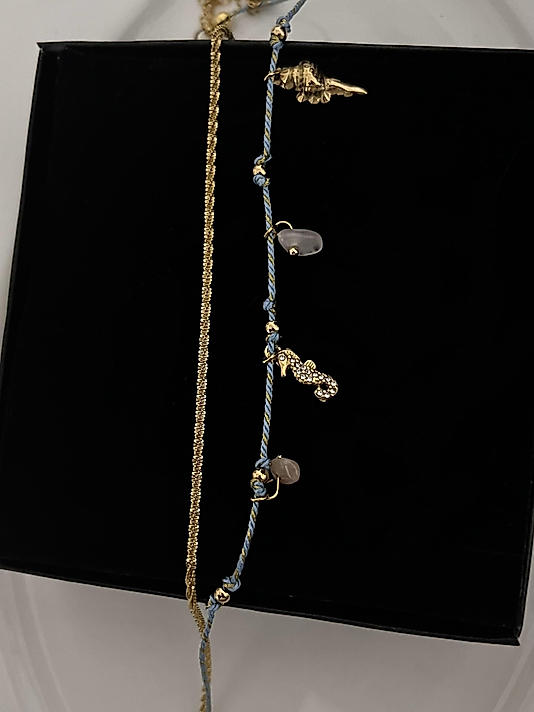 Çelik Mavi İpli Denizatı Gold Halhal