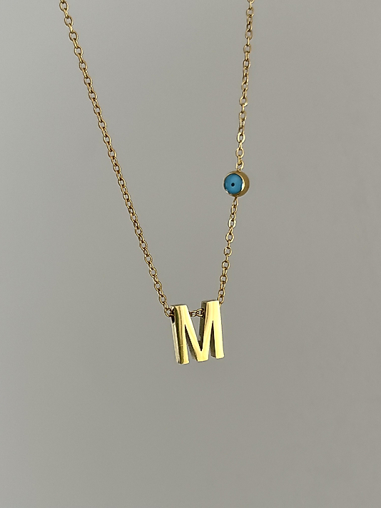 Çelik M Harf Minimal Gold Kolye