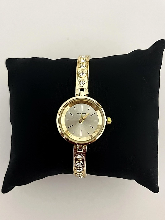 Gold İçi Sarı Taşlı Yuvarlak Saat