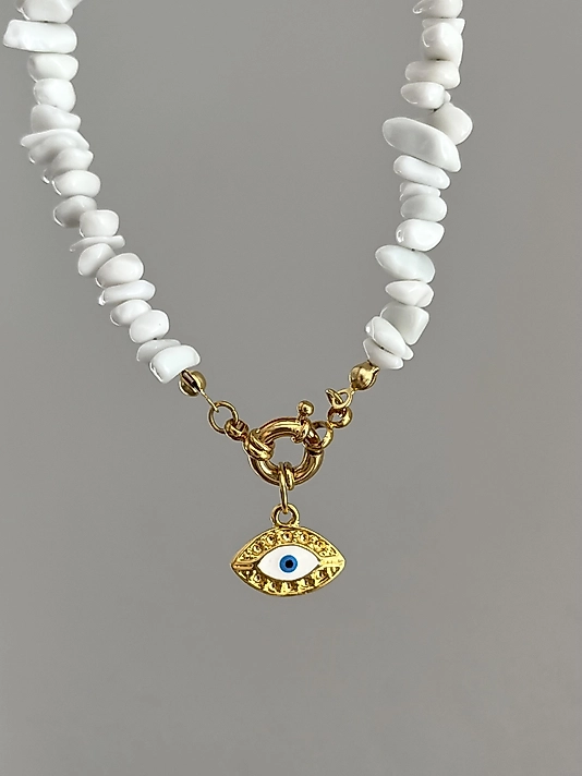 Doğaltaş Beyaz Göz Kolye 50cm