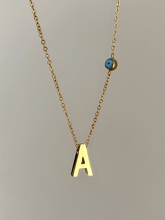 Çelik A Harf Minimal Gold Kolye