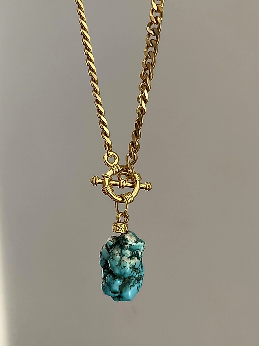 Altın Kaplama Firuze Uç Kolye 55cm