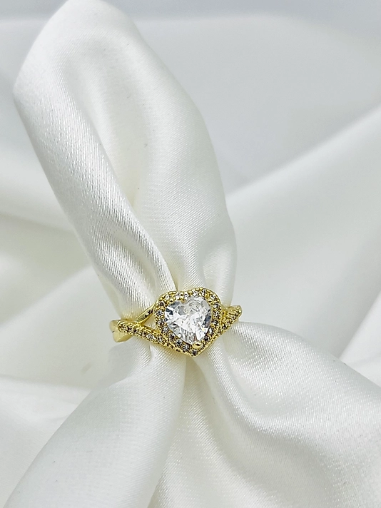 Çelik Gold Beyaz Kalp Yüzük