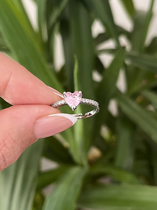 Çelik Silver Pembe Kalp Yüzük (ayarlanabilir)