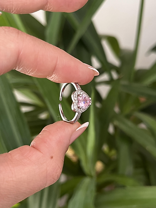 Çelik Silver Pembe Kalp Yüzük (ayarlanabilir)