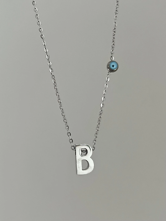 Çelik B Harf Minimal Silver Kolye