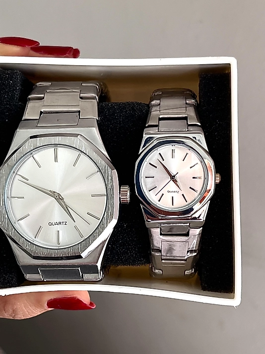 İçi Beyaz Silver Çift Saati