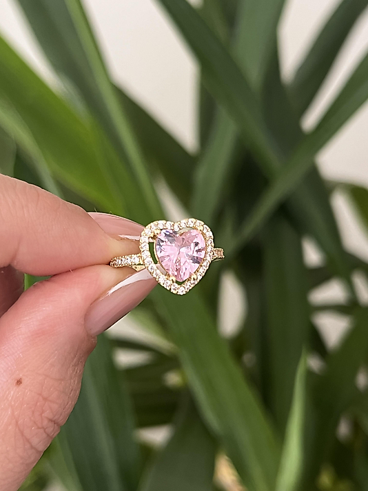 Çelik Gold Pembe Kalp Yüzük(ayarlanabilir)