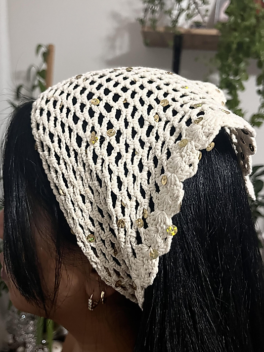 Ekru El Yapımı File Bandana