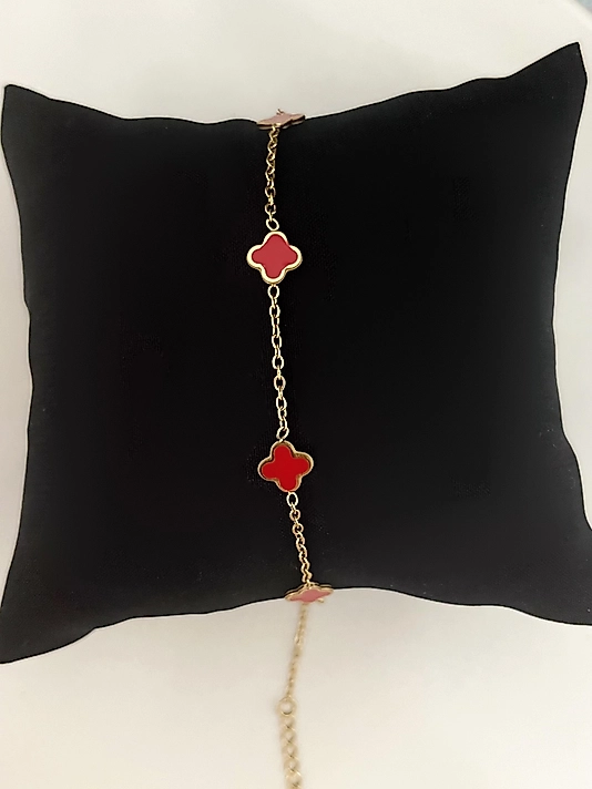 Çelik Mini Kırmızı Yonca Bileklik