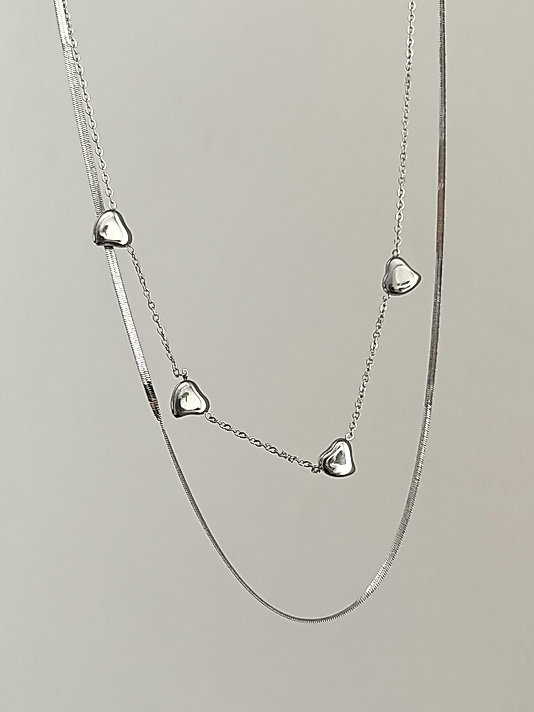 Çelik 2’li Birleşik Silver Kalp Kolye