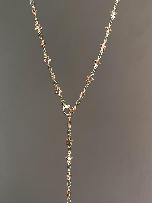 Aktın Kaplama Pembe Mini Yıldız Taşlı Y Kolye( çelik değildir)
